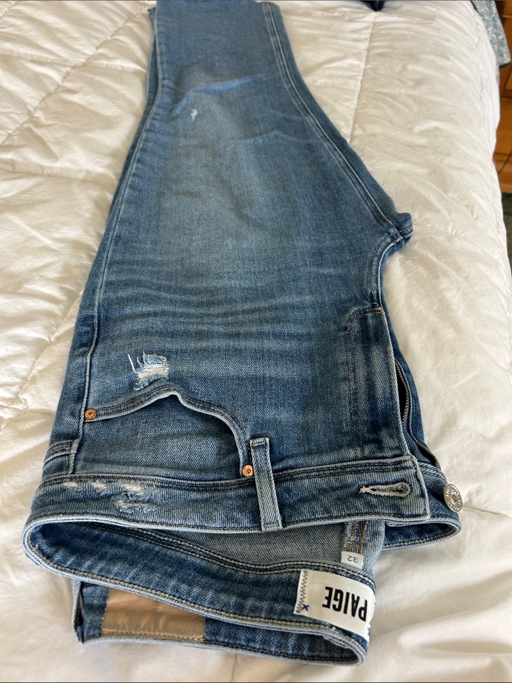 PAIGE Medium Blue Distressed Slim Jeans